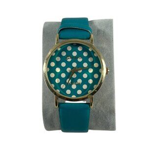 Geneva Watch Wristwatch Green Analog Polka Dot Face Faux Leather Band